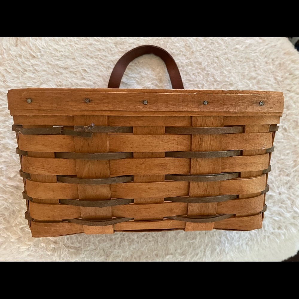 1992 Longaberger mail basket. Blue weave, pictures show broken pieces.